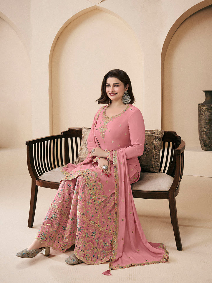 Embroidered Chinon Unstitched Suit With Pant &amp; Dupatta