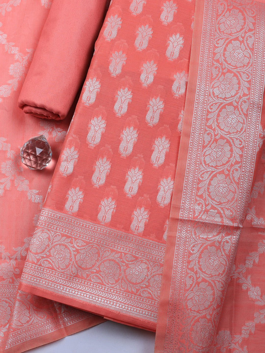 Woven Design Chanderi Unstitched Suit With Pant &amp; Dupatta
