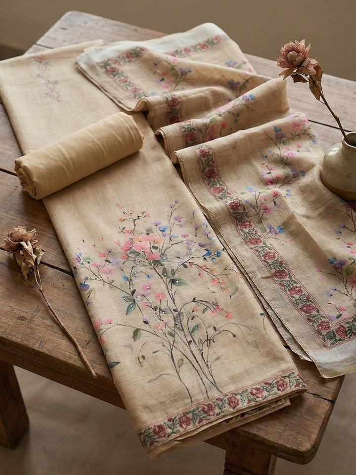 Embroidered Cotton Blend Unstitched Suit With Pant &amp; Dupatta
