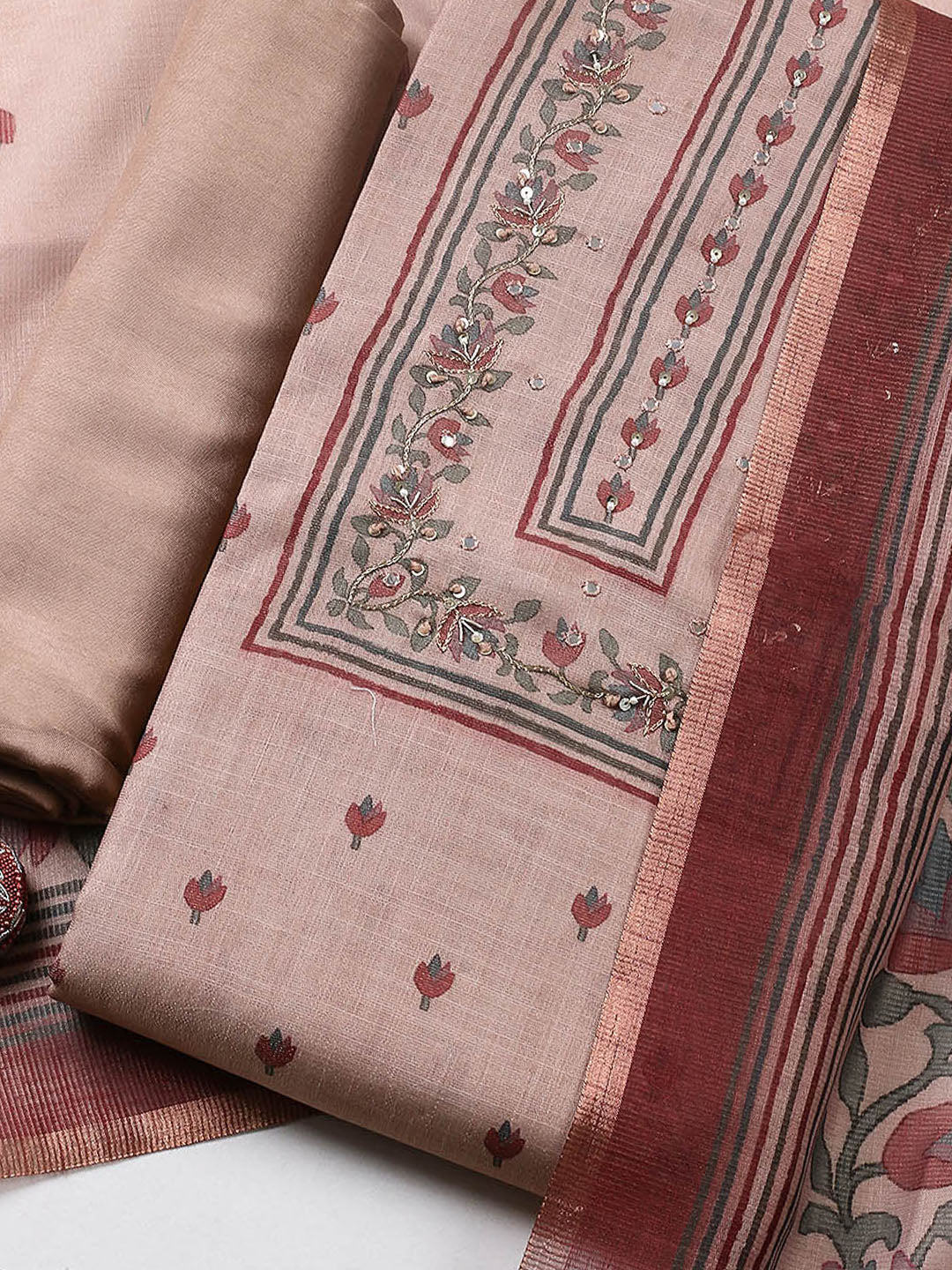 Embroidered Tissue Unstitched Suit With Pant &amp; Dupatta