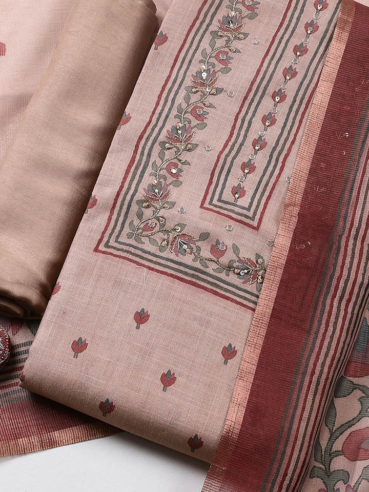 Embroidered Tissue Unstitched Suit With Pant &amp; Dupatta