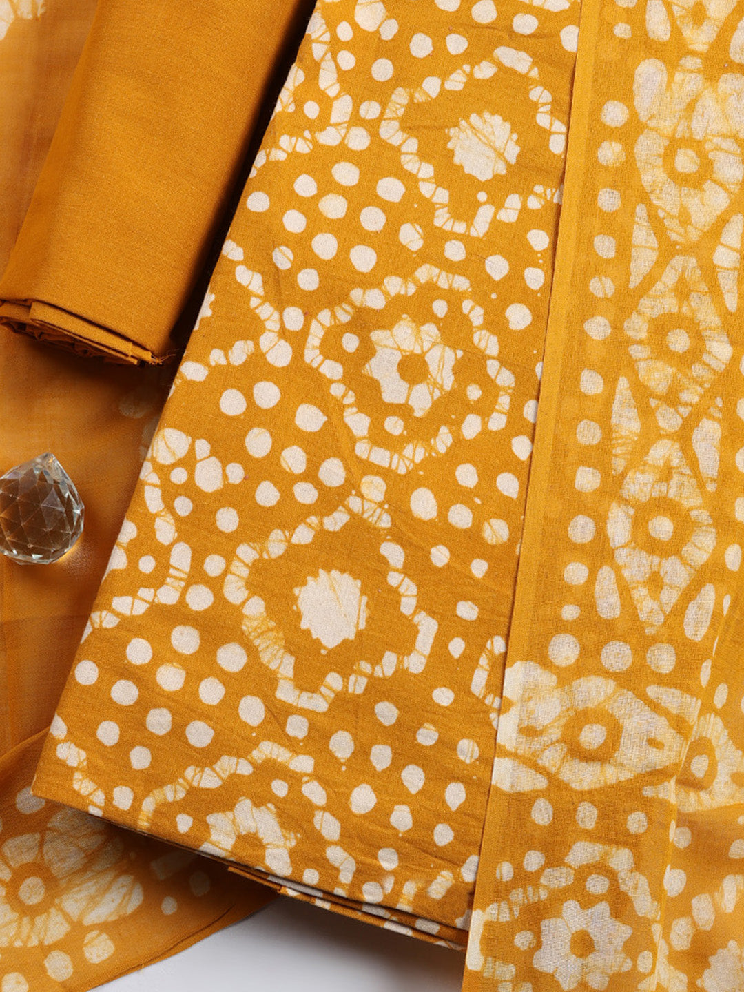 Printed Cotton Blend Unstitched Suit With Pant &amp; Dupatta