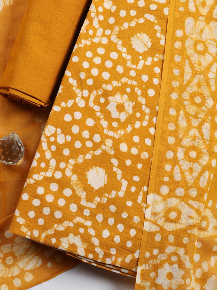 Printed Cotton Blend Unstitched Suit With Pant &amp; Dupatta