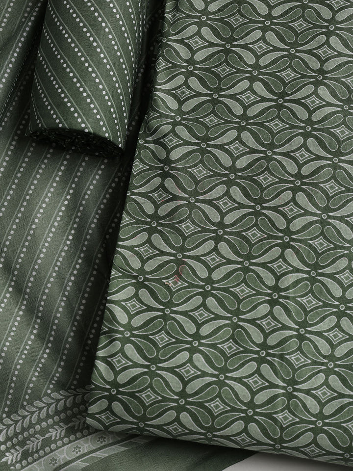 Printed Cotton Blend Unstitched Suit With Dupatta