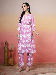 Printed Cotton Blend Kurta With Pants