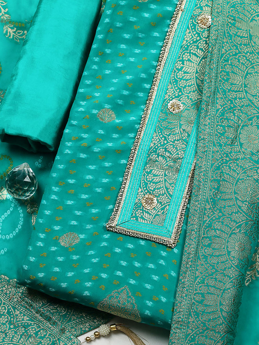 Embroidered Georgette Unstitched Suit With Pant &amp; Dupatta