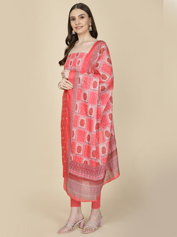 Schiffli Printed Cotton Unstitched Suit Piece With Dupatta