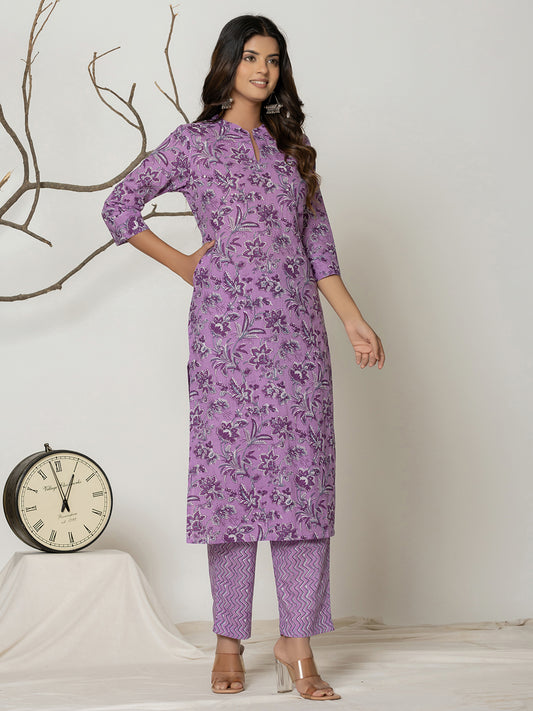 Printed Cotton Blend Kurta With Pants