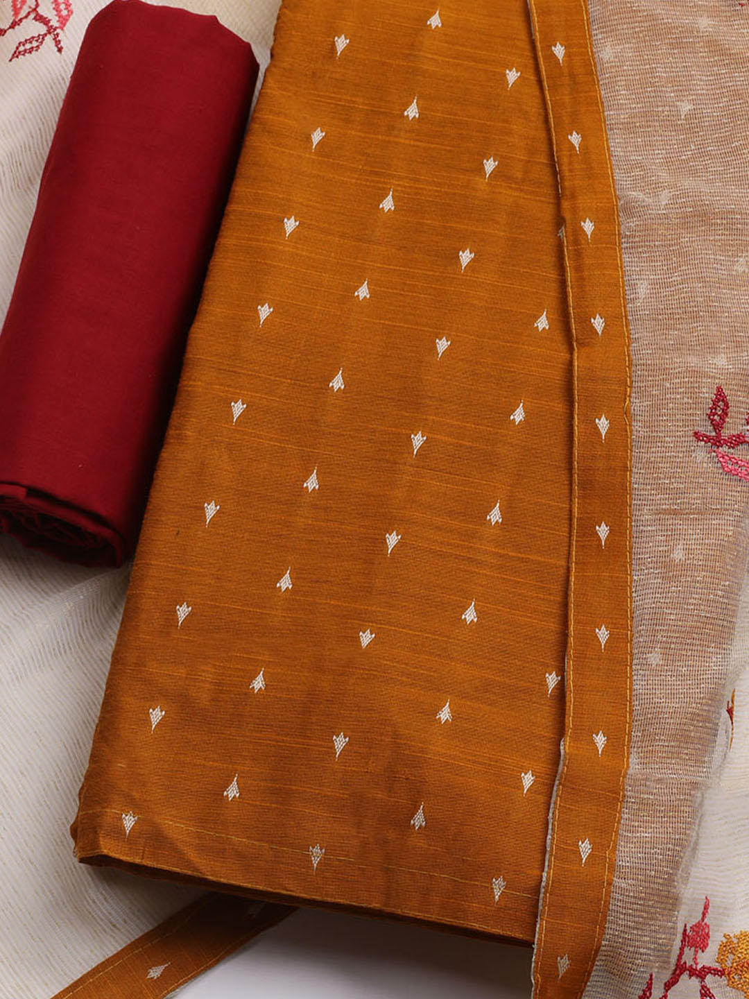 Woven Design Chanderi Unstitched Kurta With Pant &amp; Dupatta