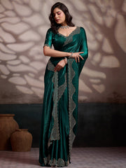 Embroidered Satin Velvet Saree