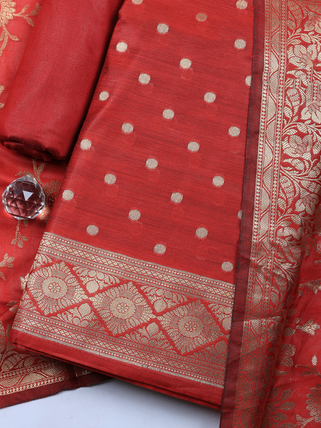 Woven Design Chanderi Unstitched Suit With Pant &amp; Dupatta