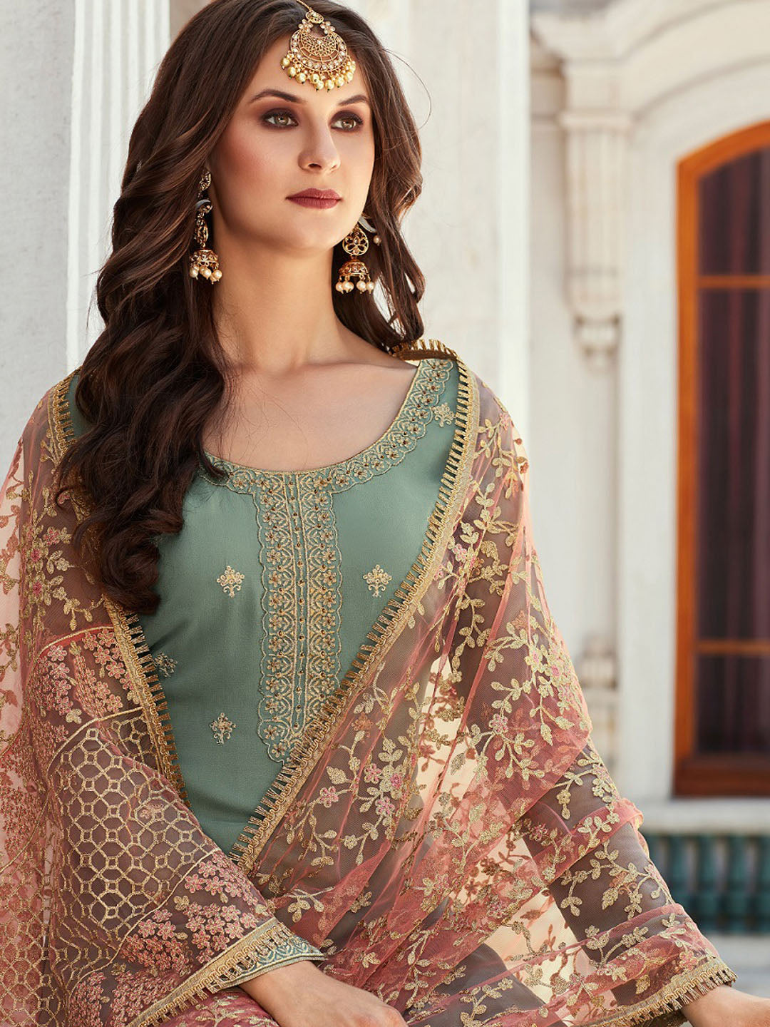 Embroidered &amp; Sequin work Semi Stitched Suit