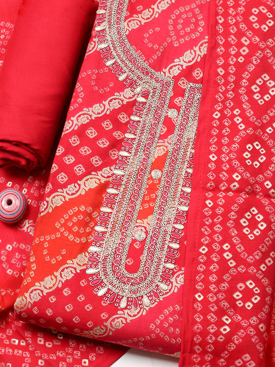 Embroidered Cotton Unstitched Suit With Pant &amp; Dupatta