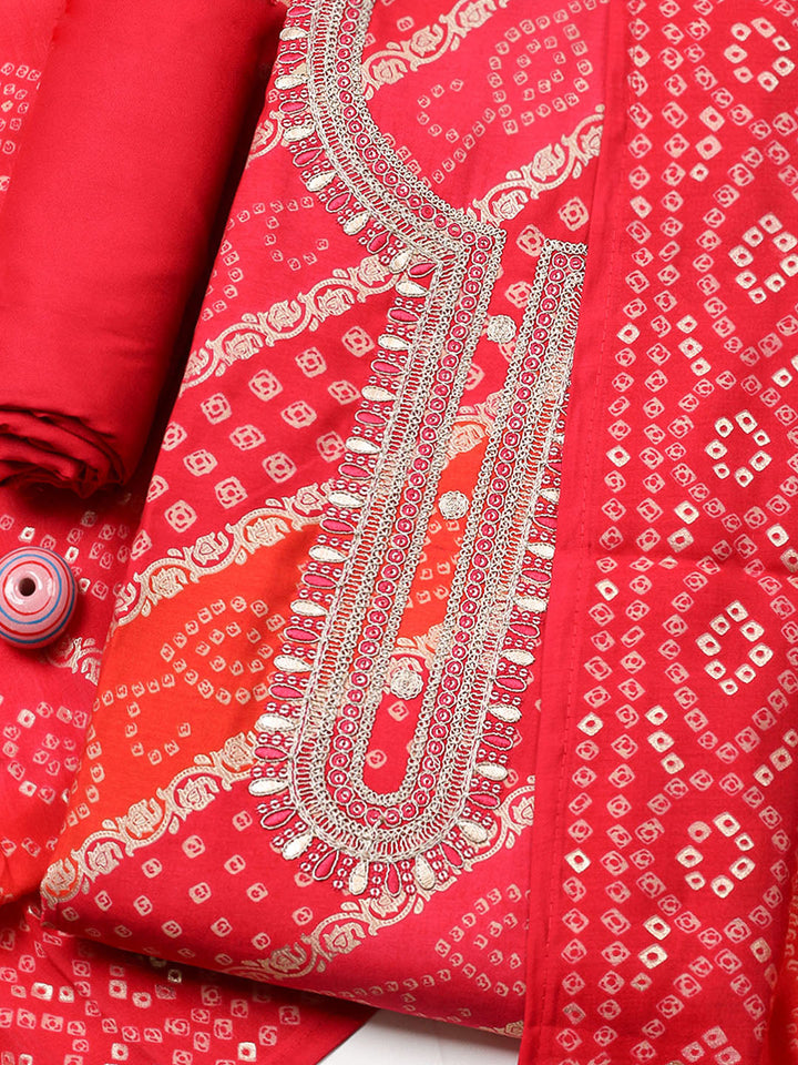 Embroidered Cotton Unstitched Suit With Pant &amp; Dupatta
