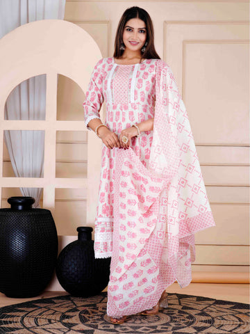 Printed Cotton Suit Set With Dupatta