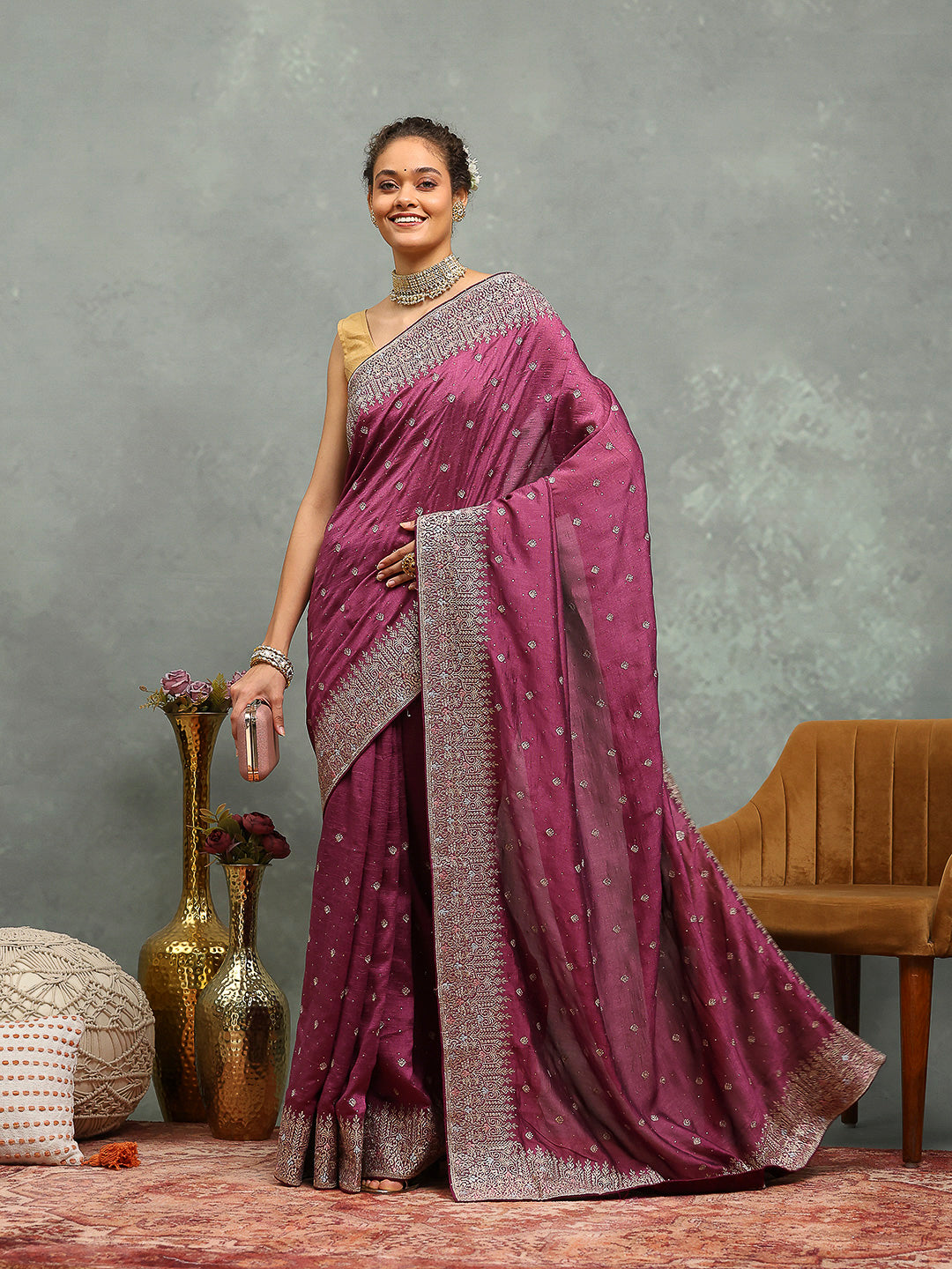 Zari Embroidered Tussar Saree