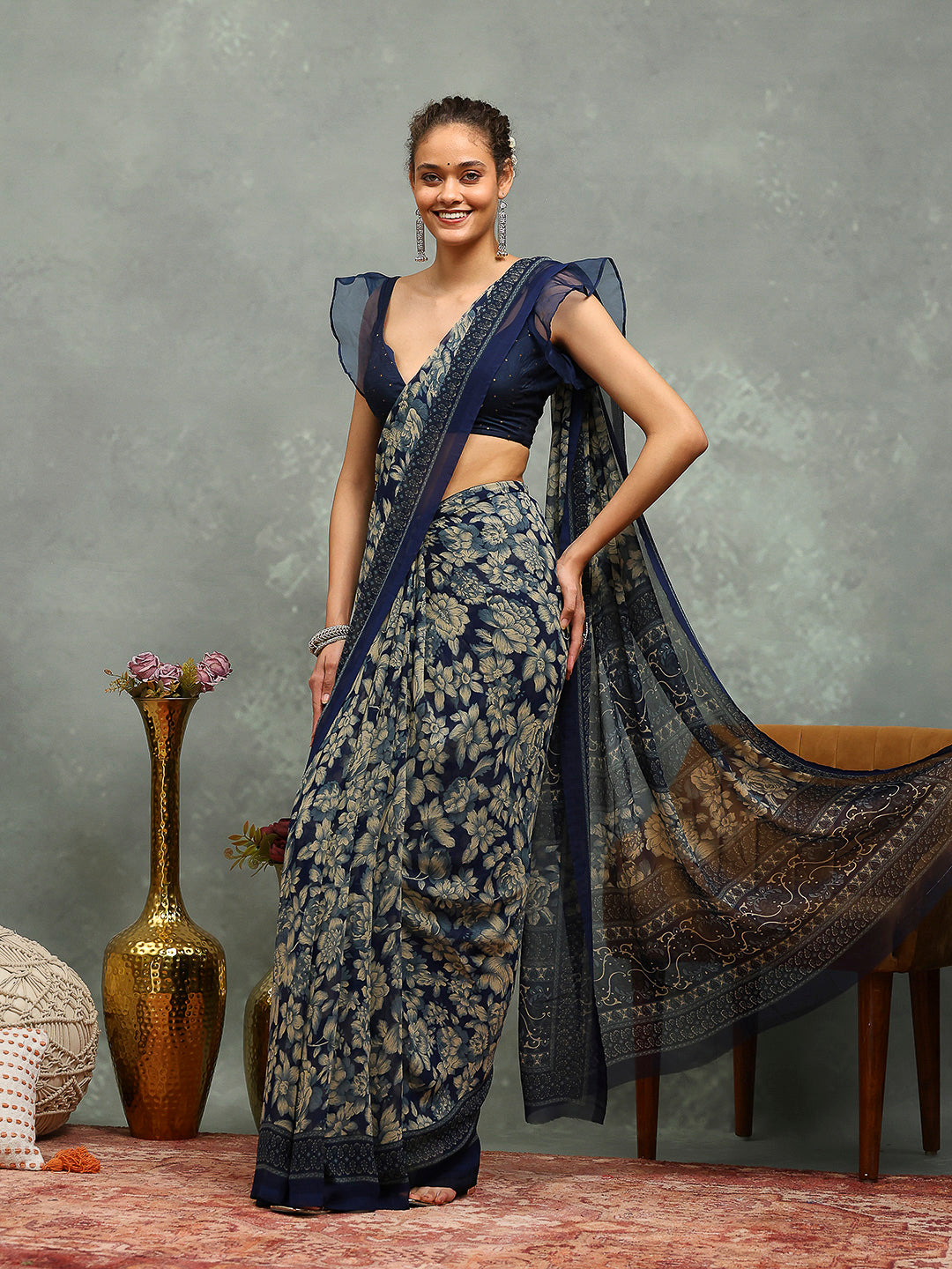 Floral Printed Georgette Saree