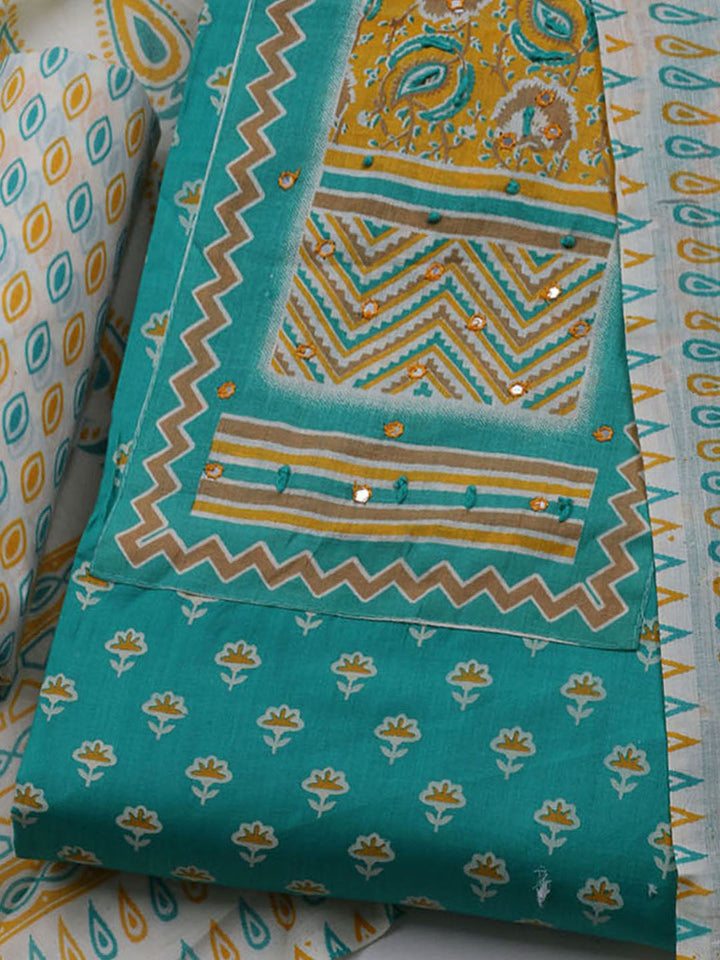 Printed Cotton Blend Unstitched Suit With Dupatta
