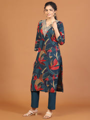 Printed Cotton Blend Kurta With Pants