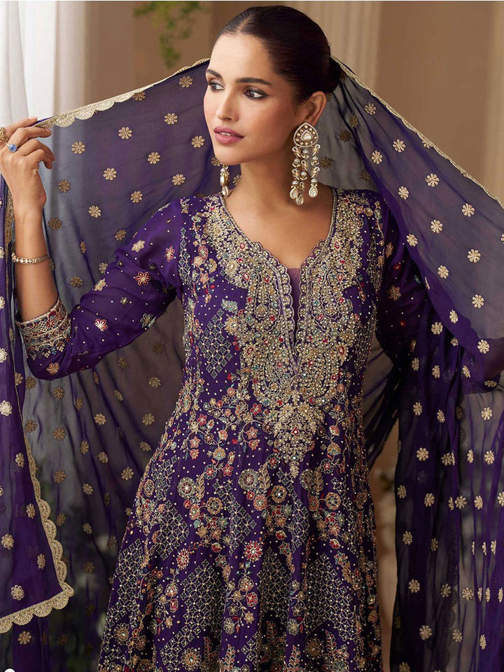 Embroidered Georgette Kurta With Gharara &amp; Dupatta
