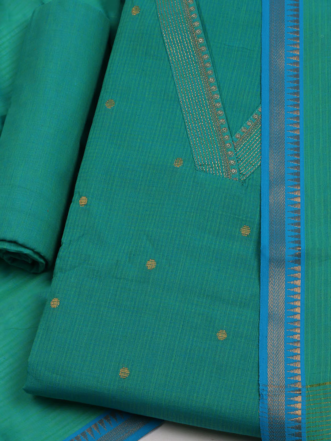 Neck Embroidered Cotton Blend Unstitched Suit With Dupatta