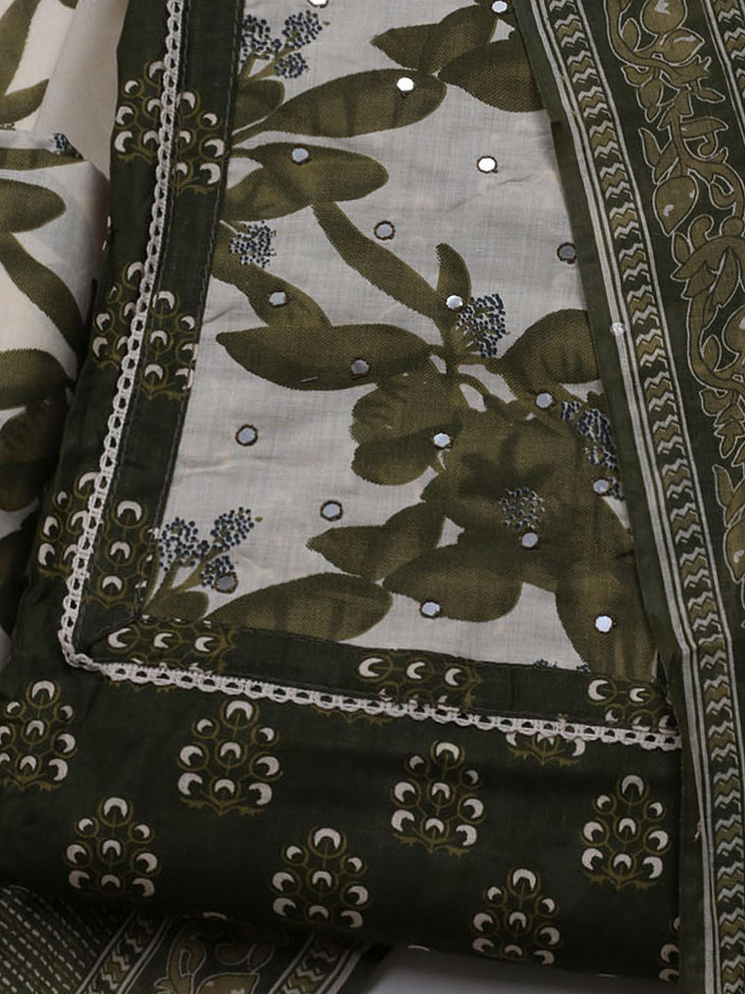 Printed Cotton Blend Unstitched Suit With Dupatta