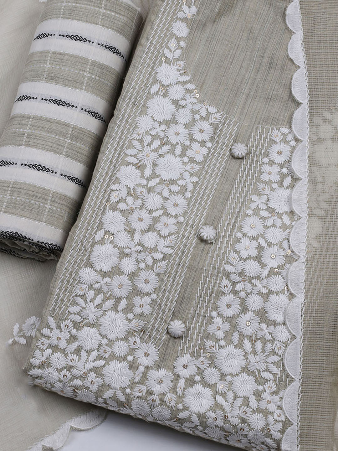 Neck Embroidered Cotton Blend Unstitched Suit With Dupatta