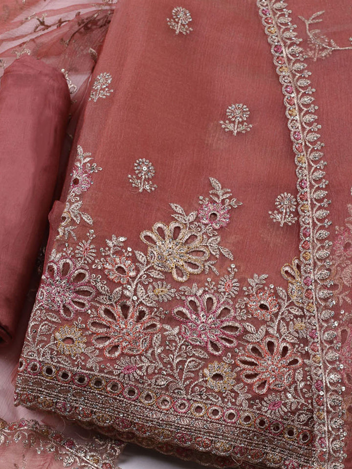 Embroidered Organza Unstitched Suit With Dupatta
