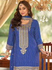 Embroidered Chinon Kurti With Gharara & Dupatta