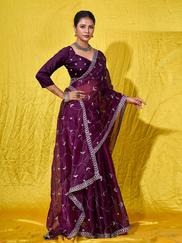 Sequence Embroidery Organza Saree