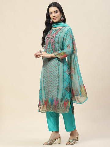 Printed Georgette Kurta With Pants & Dupatta