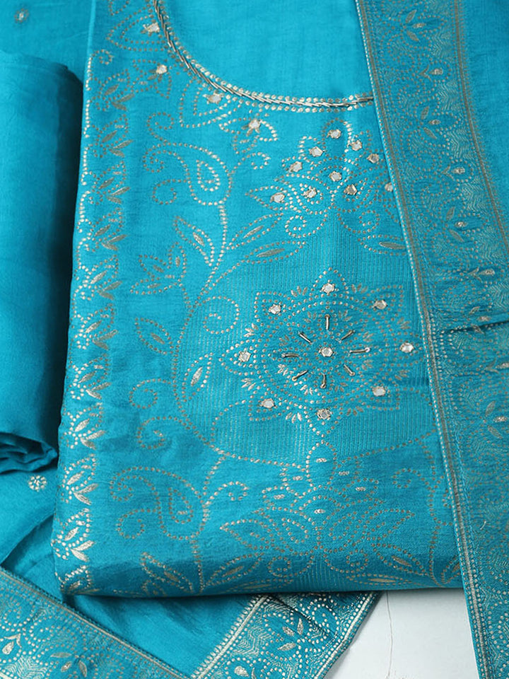 Woven Design Chanderi Unstitched Kurta With Pant &amp; Dupatta