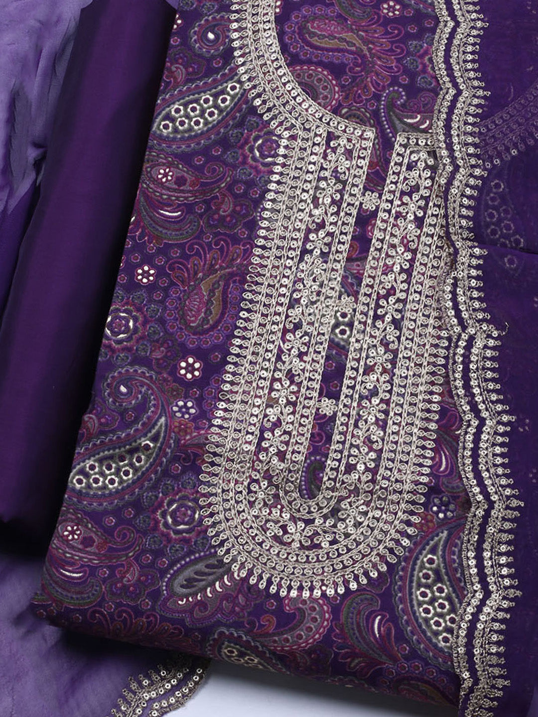 Neck Embroidered Cotton Blend Unstitched Suit With Dupatta