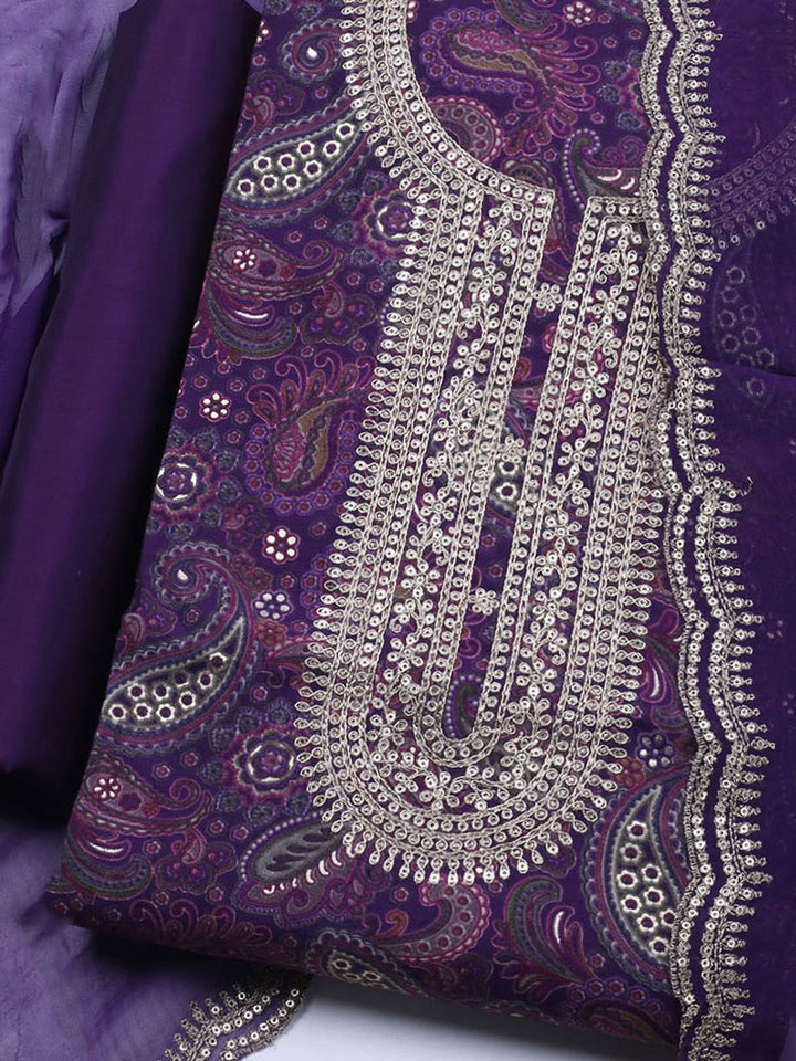 Neck Embroidered Cotton Blend Unstitched Suit With Dupatta