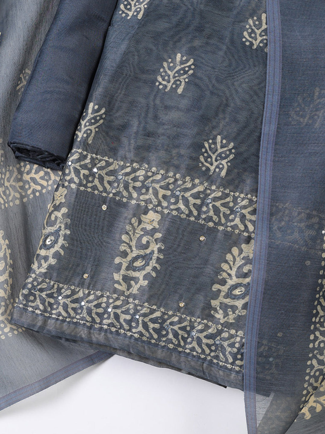 Embroidered Chanderi Unstitched Suit With Dupatta