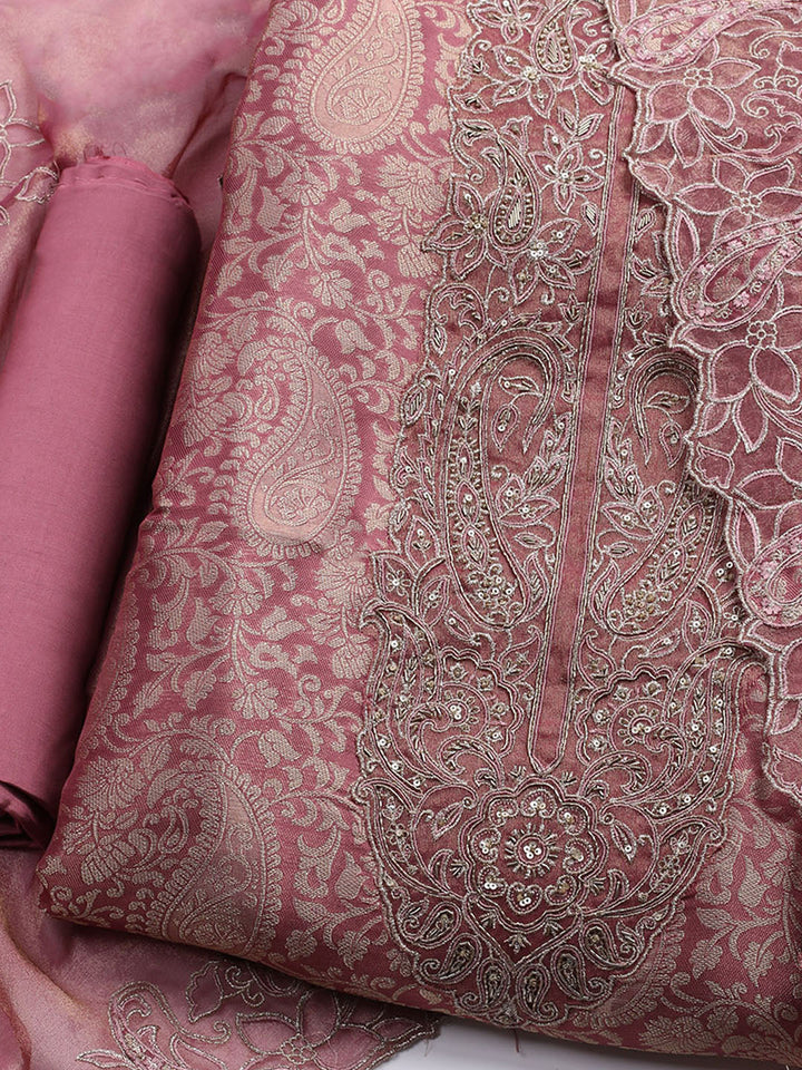 Woven Design Tissue Unstitched Suit With Dupatta