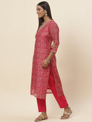 Floral Printed Chanderi Kurta With Pants