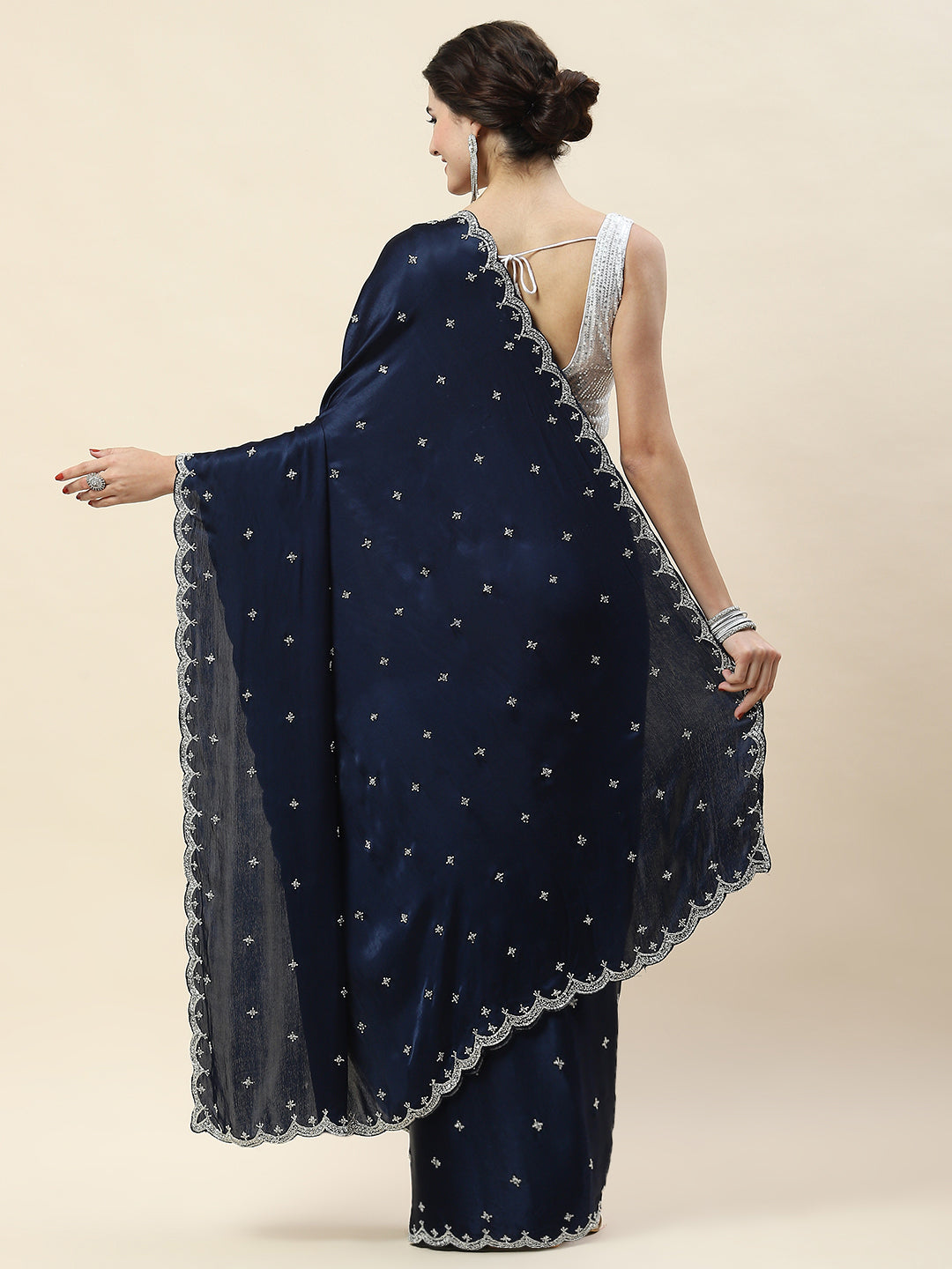 Hand Embroidery Chiffon Saree