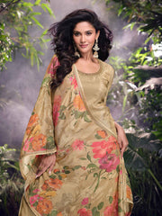 Embroidered Chinon Suit With Plazzo & Dupatta