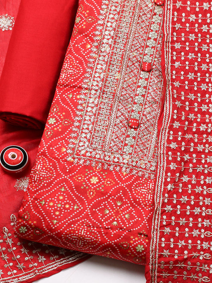 Embroidered Cotton Unstitched Suit With Pant &amp; Dupatta