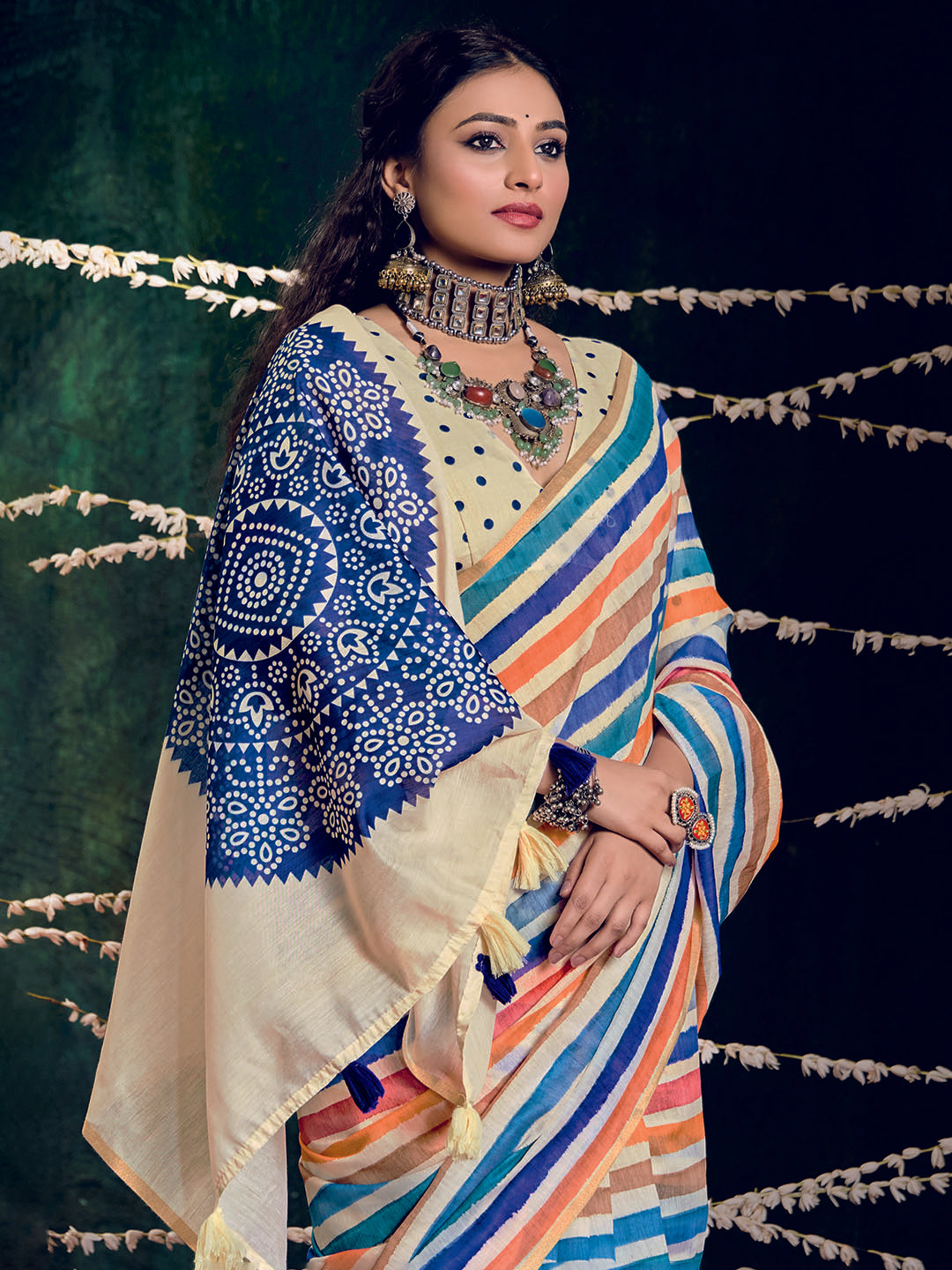Check Printed Chanderi Saree