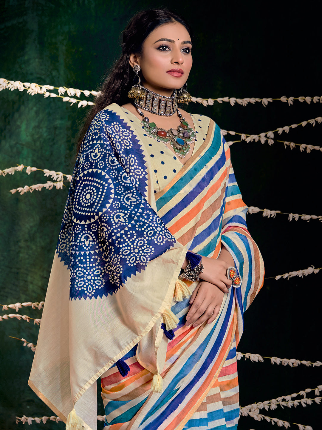 Check Printed Chanderi Saree