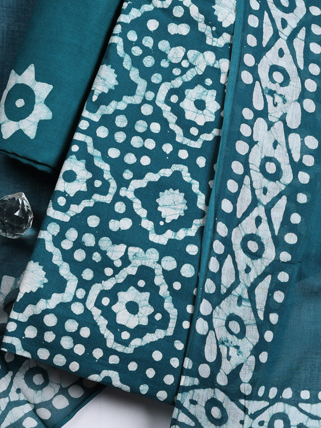 Printed Cotton Blend Unstitched Suit With Pant &amp; Dupatta