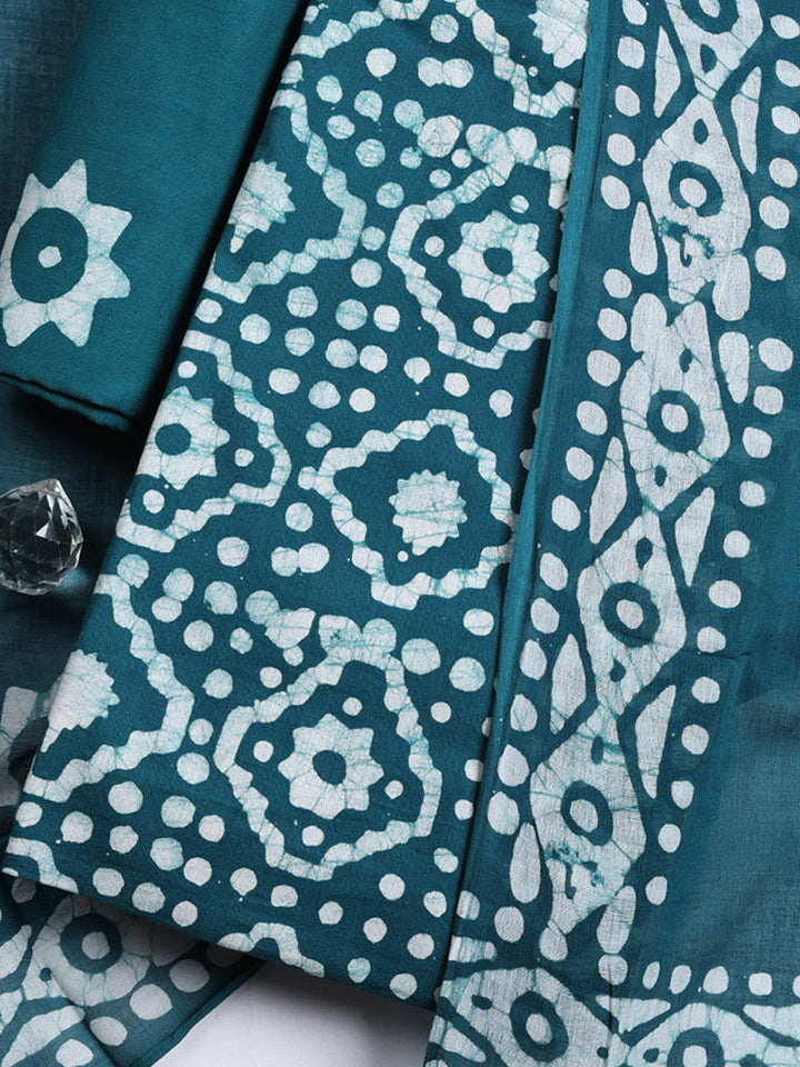 Printed Cotton Blend Unstitched Suit With Pant &amp; Dupatta