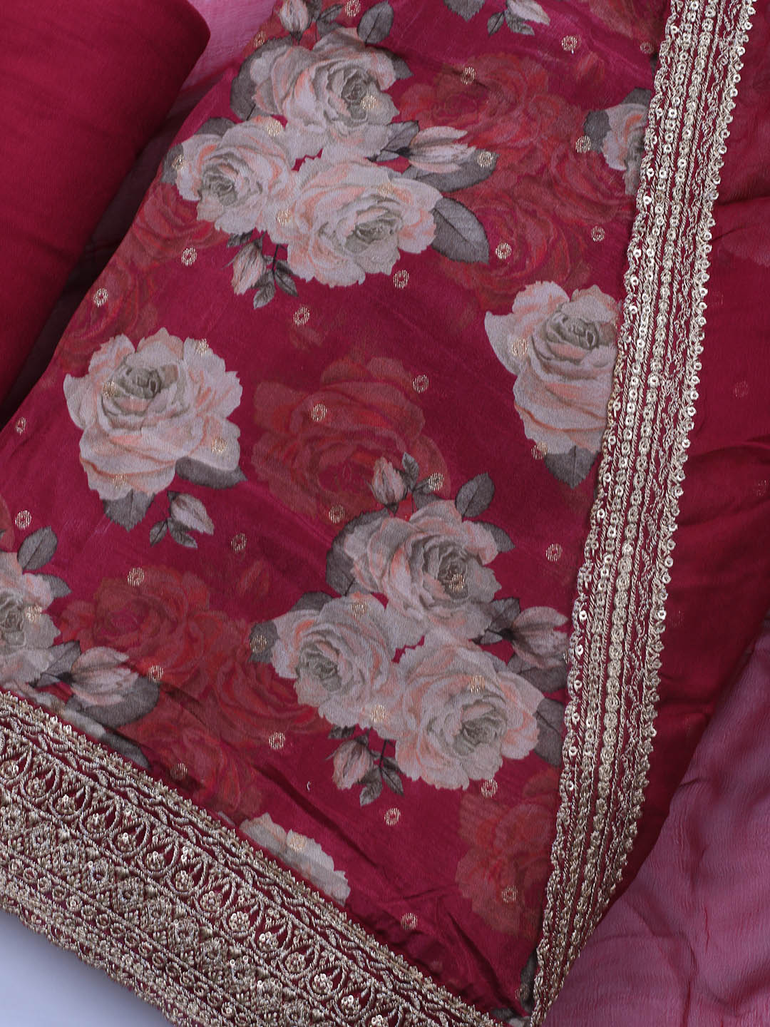 Printed Crepe Unstitched Suit With Dupatta