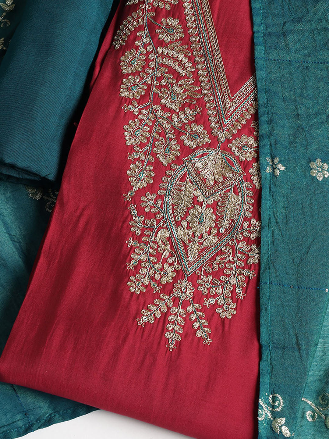 Neck Embroidered Cotton Blend Unstitched Suit With Dupatta