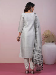 Neck Embroidery Art Tussar Kurta With Pants & Dupatta