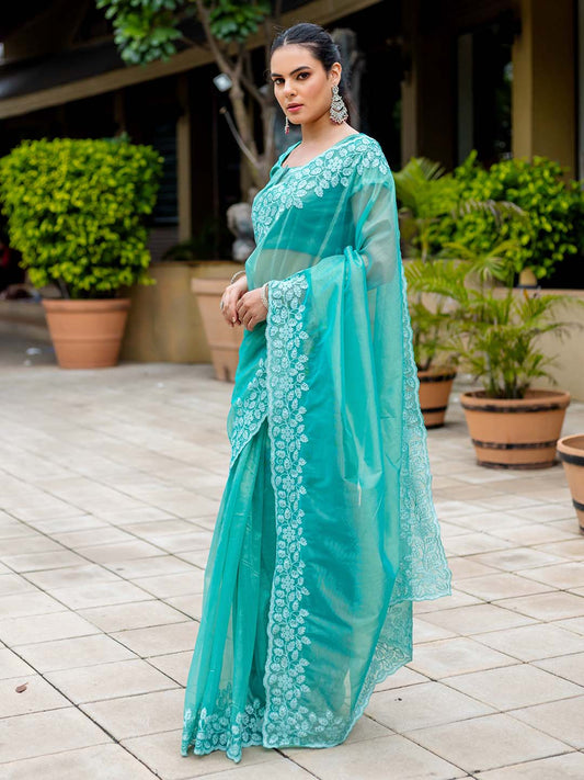 Sequence Embroidery Tissue Saree