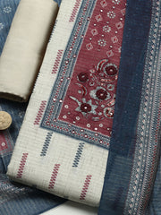 Printed Cotton Blend Unstitched Suit With Pant & Dupatta