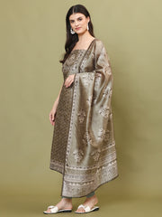 Schiffli Printed Tussar Unstitched Suit Piece With Dupatta